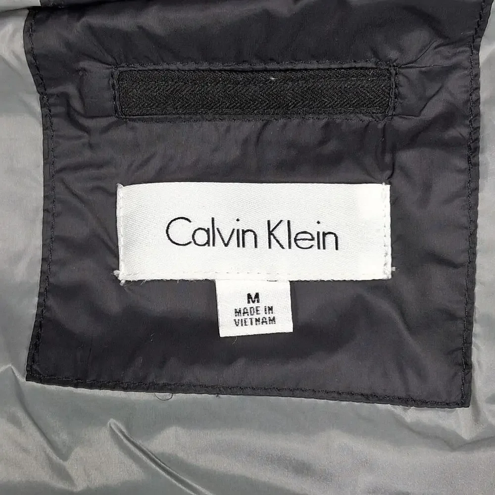 Calvin Klein Jacket Mens Medium Gray Hooded Puffer Quilted Winter Coat